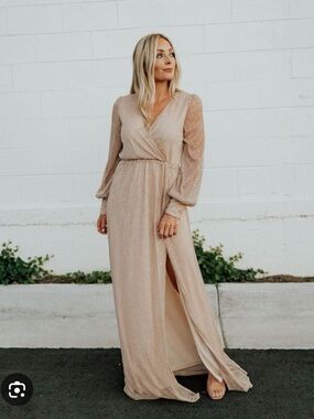 Baltic Born Abigail Sparkle long sleeve Gown - Champagne